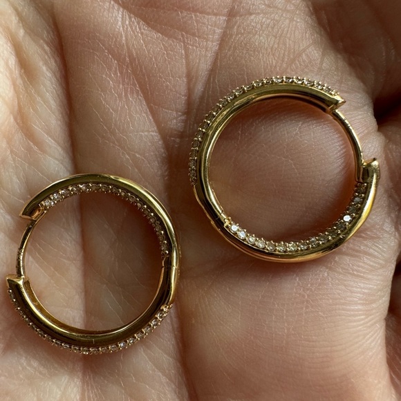 14k Gold and Diamind Inside Out Hoops - Picture 4 of 6